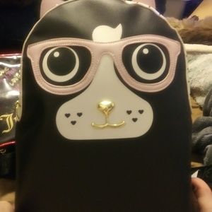 Betsey Johnson BLK/PNK Cat Backpack w/Glasses